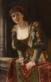 BECKER Carl Ludwig Fried 1820-1900,Junge Dame mit Rose auf Balkon,Kastern DE 2019-03-16