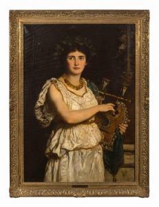 BECKER Carl Ludwig Fried 1820-1900,Sappho or Lady with Harp,1881,Hindman US 2021-01-19