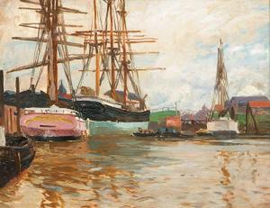 BECKER Carl 1862-1926,Tall Ships in the Port of Glücksburg,Stahl DE 2013-11-30
