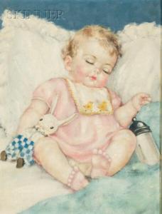 BECKER Charlotte 1907-1984,Child Sleeping with Toy Rabbit and Milk Bottle,Skinner US 2007-03-02