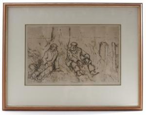 BECKER Harry 1865-1928,two men wearing flat caps seated chatting under a ,Serrell Philip 2017-09-14