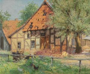 BECKER LEBER Hans Josef 1876-1930,Bauernhof mit Geflügel,1947,Wendl DE 2016-06-16