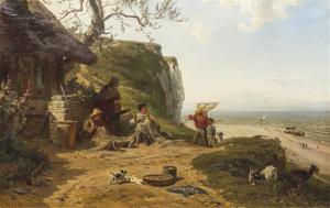 BECKER Ludwig Hugo 1833-1868,Mending the Nets,1863,Hindman US 2014-05-16