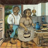 BECKER Mogens 1924-1985,Kitchen interior with man and woman,Bruun Rasmussen DK 2011-05-23