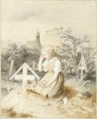 BECKER VON WORMS Jakob 1810-1872,Weinendes Mädchen am frisch aufgeschütteten Grab,1838,Reiss & Sohn 2010-04-27