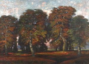 BECKER W. G 1900-1900,Parklandschaft im Herbst alte Bäume geben schmale ,Mehlis DE 2018-08-23