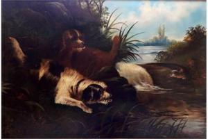 BECKER W. G 1900-1900,Two dogs beside stream with otter,The Cotswold Auction Company GB 2015-10-16