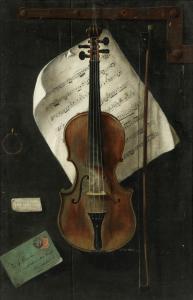 BECKER WILLIAM G,A trompe l'oeil of a violin with accoutrements,19th/20th century,Bonhams 2016-10-18