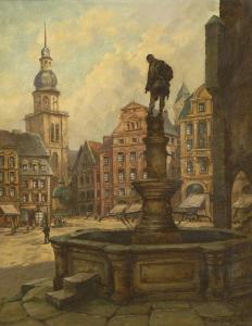 BECKERT Oskar 1898-1982,Alter Markt mit Brunnen in Dortmund,Wendl DE 2019-10-24