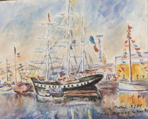 BECON Yves 1907-2004,Le Belem au Havre (bateaux au port),1985,Daguerre FR 2022-12-02