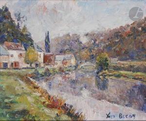 BECON Yves 1907-2004,Village en bord de rivière,Ader FR 2021-09-24