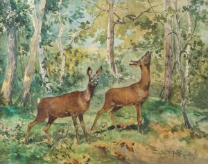 BEDEL Marie Augustin 1800-1900,Biche et cerf dans un sous-bois,Damien Leclere FR 2018-07-04