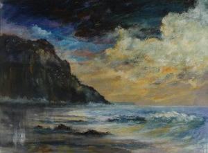 BEDFORD HOWARD,Contemporary  Coastal scene with towering cliffs at sunset,Morphets GB 2009-11-26