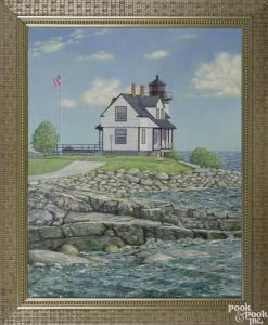 BEEBE William R. 1956,Oil on canvas, titled Maine Lighthouse, signed low,Pook & Pook US 2016-11-19