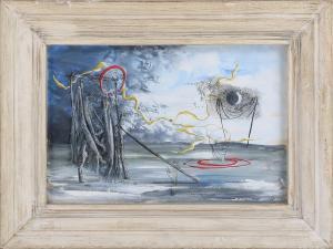 BEECHER William Ward 1921-2006,surrealist seascape with net and head,South Bay US 2019-07-27