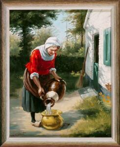 BEEKHOUD Jan 1937,Niederländische Bäuerin beim Wasser umfüllen am Hauseingang,Allgauer DE 2007-07-05