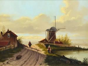 BEEKHOUT Johan 1937,River scene with windmill and figure fishing,Peter Wilson GB 2023-10-12
