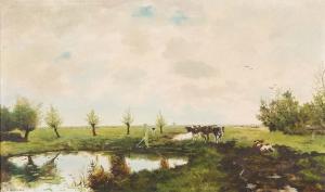 BEEKMANS H,Kühe auf der Weide mit Windmühle am Horizont,Hargesheimer Kunstauktionen DE 2013-03-22
