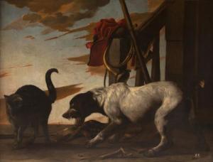 BEELDEMAKER Adriaen Cornelisz 1625-1701,Perro y gato sobre un paisaje,1640,Alcala ES 2022-10-20