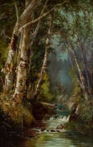 BEERS Julie Hart 1835-1913,Birches by a Woodland Stream,1908,Shannon's US 2019-05-02