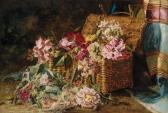 BEERS Julie Hart 1835-1913,Still Life of Roses in Wicker Basket,Shannon's US 2016-04-28