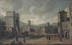 BEERSTRATEN Jan Abrahamsz.,A 'capriccio' view of a town square with figures b,Christie's 2015-11-17