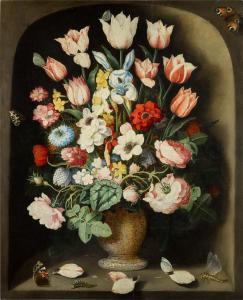 BEERT Osias I 1580-1624,Still life of flowers in a stone vase in a niche,Sotheby's GB 2023-07-06
