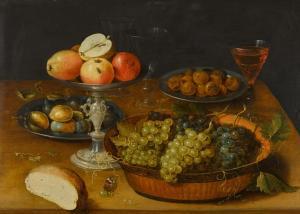 BEERT Osias I 1580-1624,Still life of grapes in a dish, apples in a silver,Sotheby's GB 2023-12-07