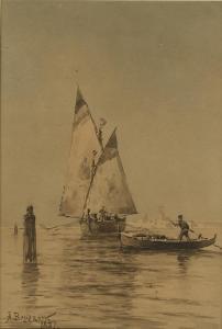 BEGGROV Alexander Pavlovich 1841-1914,Boats in the Venetian Lagoon,1887,MacDougall's GB 2018-06-06