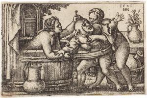 BEHAM Hans Sebald 1500-1550,Ein Narr mit zwei badenden Weibern,1541,Kornfeld CH 2010-06-18