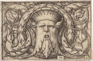 BEHAM Hans Sebald 1500-1550,Querfüllung mit einer Maske,1543,Kornfeld CH 2010-06-18