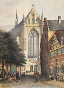 BEHR Carel Jacobus 1812-1895,Gezicht op de Hooglandse Kerk te Leiden,Venduehuis NL 2022-10-11