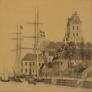 BEHRENS Christian 1852-1905,Harbour scenery from Middelfart,1892,Bruun Rasmussen DK 2011-10-17