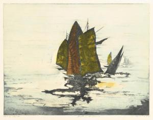 BEHRENS HANS 1934-2016,Boote im Aufbruch,1973,Wendl DE 2023-10-25