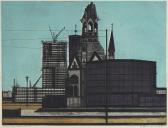 BEHRENS HANS 1934-2016,CITYSCAPE OF CHURCH AND CONSTRUCTION,1964,Potomack US 2015-02-24