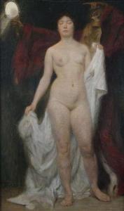 BEHRENS HERMANN 1865-1909,Female nude 
with Death as a vanitas allegory,1901,Nagel DE 2011-02-23