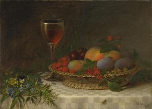 BEIGEL JOHN 1820-1897,STILL  LIFE  WITH  A  BASKET  OF  FRUIT,  A  GLASS,1863,Sotheby's 2012-09-28