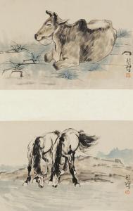 BEIHUNG Hsu 1900-1900,A water buffalo and another depicting two horses,Eldred's US 2015-08-27
