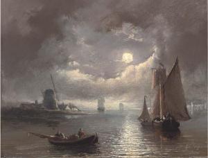 BEIJER Johannes Coenraad 1786-1866,Barges on the estuary, by moonlight,Christie's GB 2005-05-25