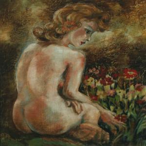 BEKKER Ernest 1903-1986,Sitting naked model with flowers,Bruun Rasmussen DK 2010-09-27
