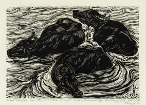 BELA Gy Szabo 1905-1985,Bathing Buffaloes,1949,Pinter HU 2023-12-03