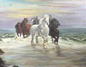 Belcher Martha Wood 1844-1935,five Irish Draught horses gallopi,1924,Batemans Auctioneers & Valuers 2017-06-03