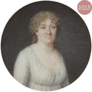 BELIN Claude Alexandre,Femme à mi-corps vers la droite en robe blanche pl,1780,Ader 2018-03-06
