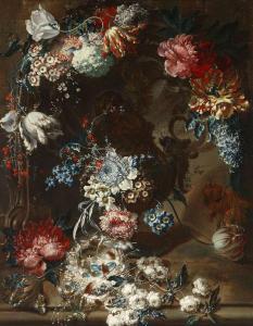 BELIN Jean Baptiste II 1688-1730,Blumenstillleben mit Kirschblüten undTulpen,Ketterer DE 2011-05-14