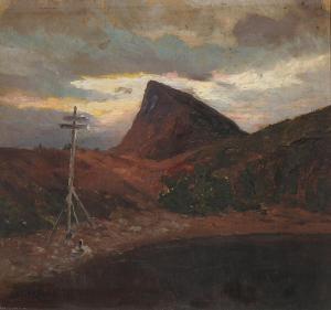 Belkin F,Coastal view with a beacon at sunset,1901,Bruun Rasmussen DK 2018-12-03