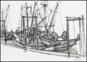 BELL Alistair McReady 1913-1997,Fishing Boats at Dock,1981,Heffel CA 2010-06-03