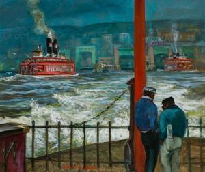 BELL Cecil Crosley 1906-1970,Red Ferry, Leaving Staten Island #2,1960,Shannon's US 2023-10-26