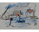 BELL Eileen 1907-2005,Boats in a harbour with cottage in background,Keys GB 2016-05-11