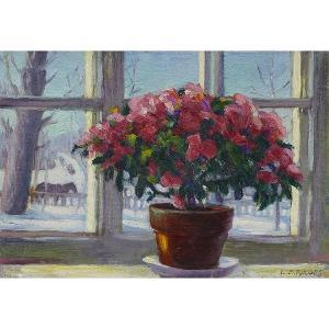BELL RHODES LILY 1888-1975,POTTED FLOWERS IN WINDOW,Joyner CA 2013-06-06
