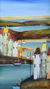 BELL Rozanne 1962,Harbour scene with boats and figures,Peter Wilson GB 2023-09-28